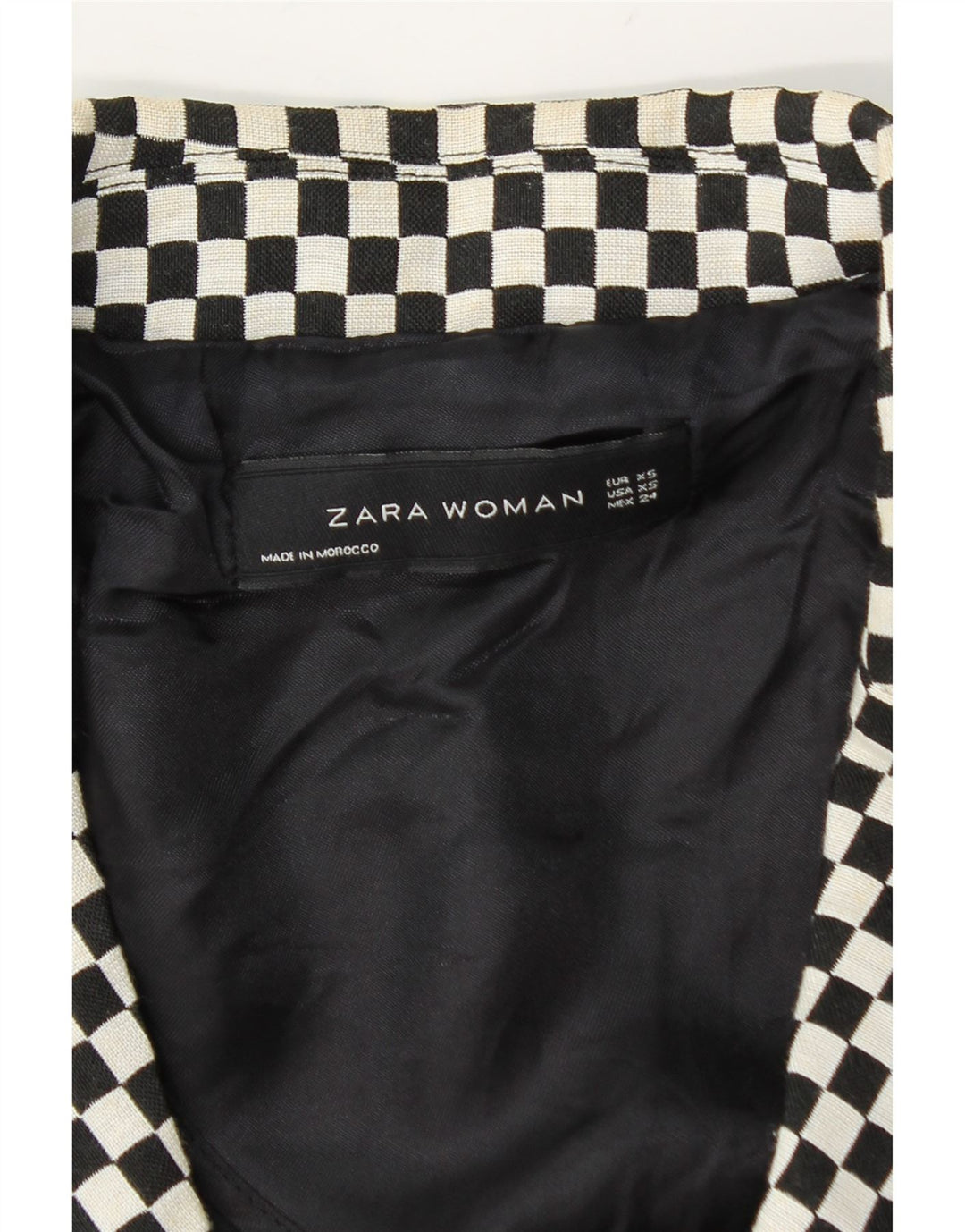 Zara Damen Crop Double Breasted Blazer Jacke UK 6 XS Schwarz Geometrisch