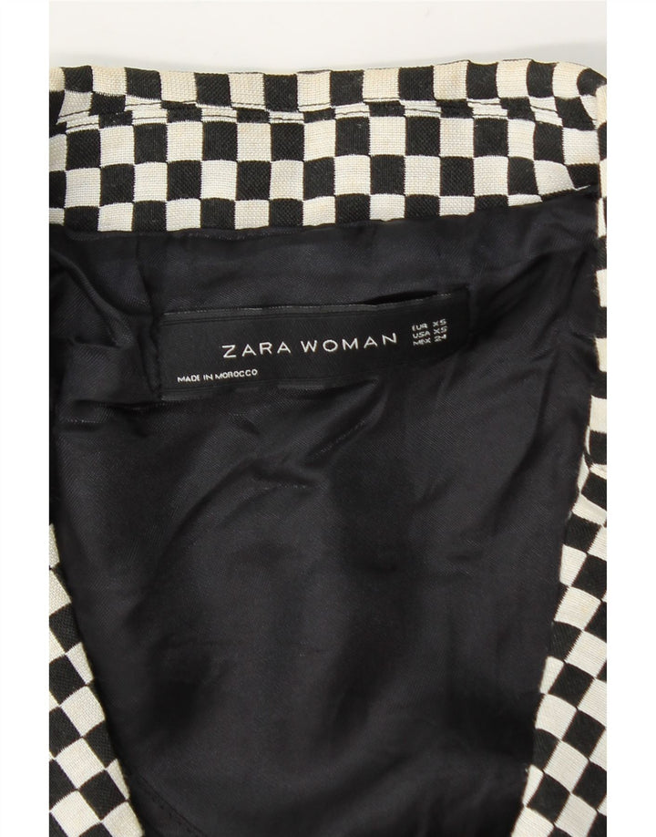 Zara Damen Crop Double Breasted Blazer Jacke UK 6 XS Schwarz Geometrisch