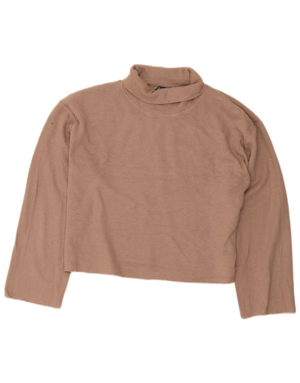 Zara Damen Crop Oversized Top Langarm UK 14 Mittelbeige Baumwolle