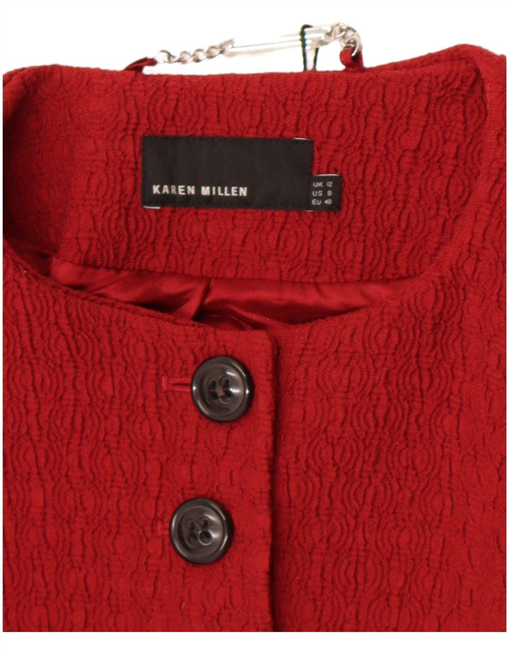 Karen Millen Damen Crop Blazer Jacke UK 12 Medium Burgund Polyamid