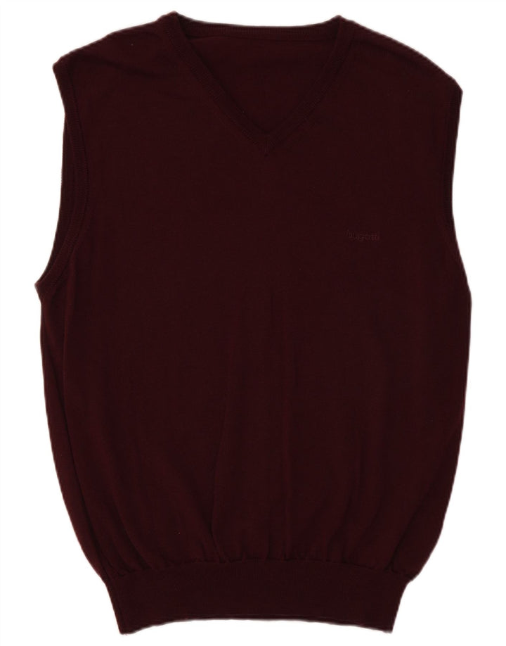 Bugatti Herren Weste Tank Top UK 40 Medium Burgunderrote Schurwolle