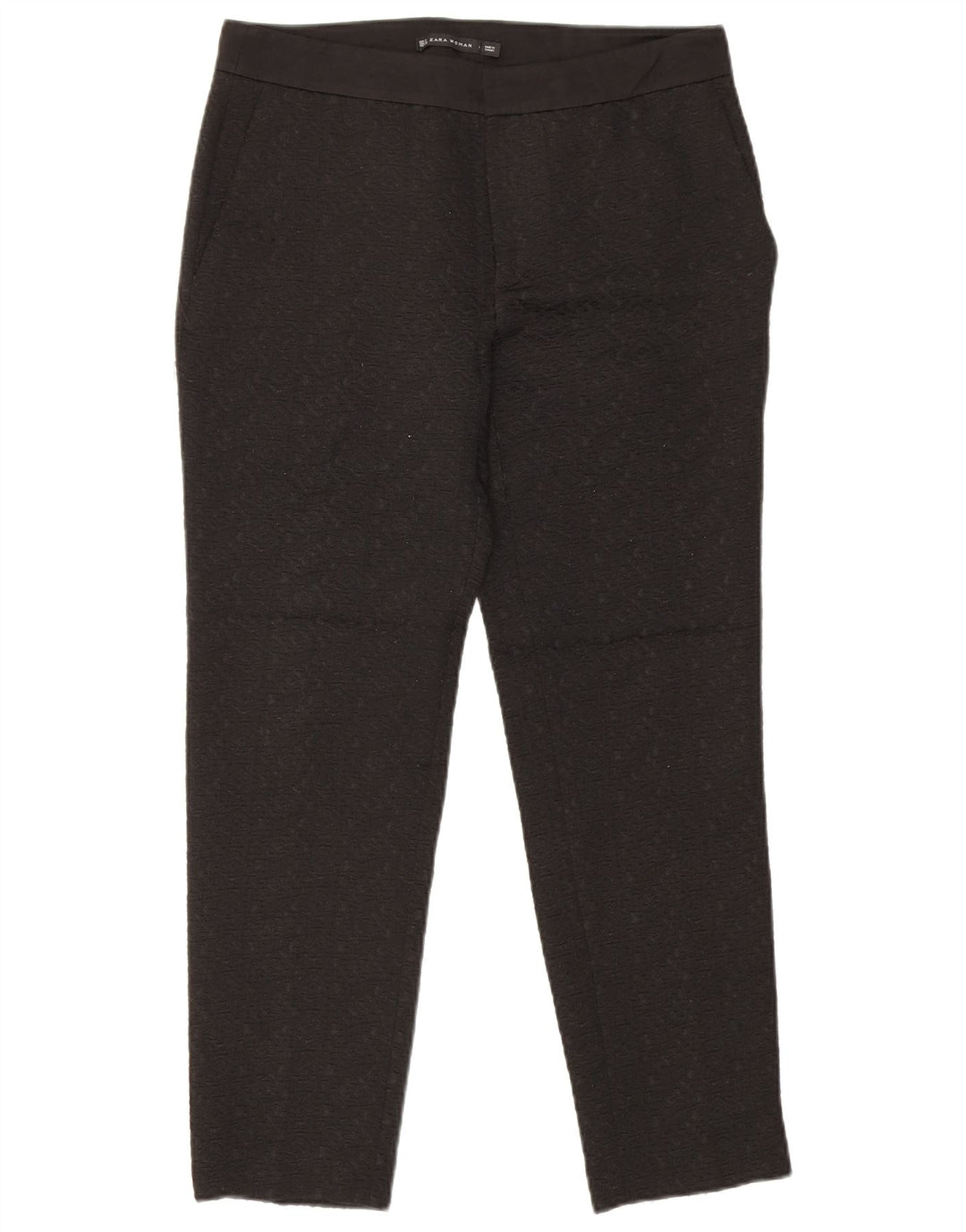 Zara Slim Chino-Hose für Damen, mittelgroß, W28, L27, schwarzes geometrisches Polyester
