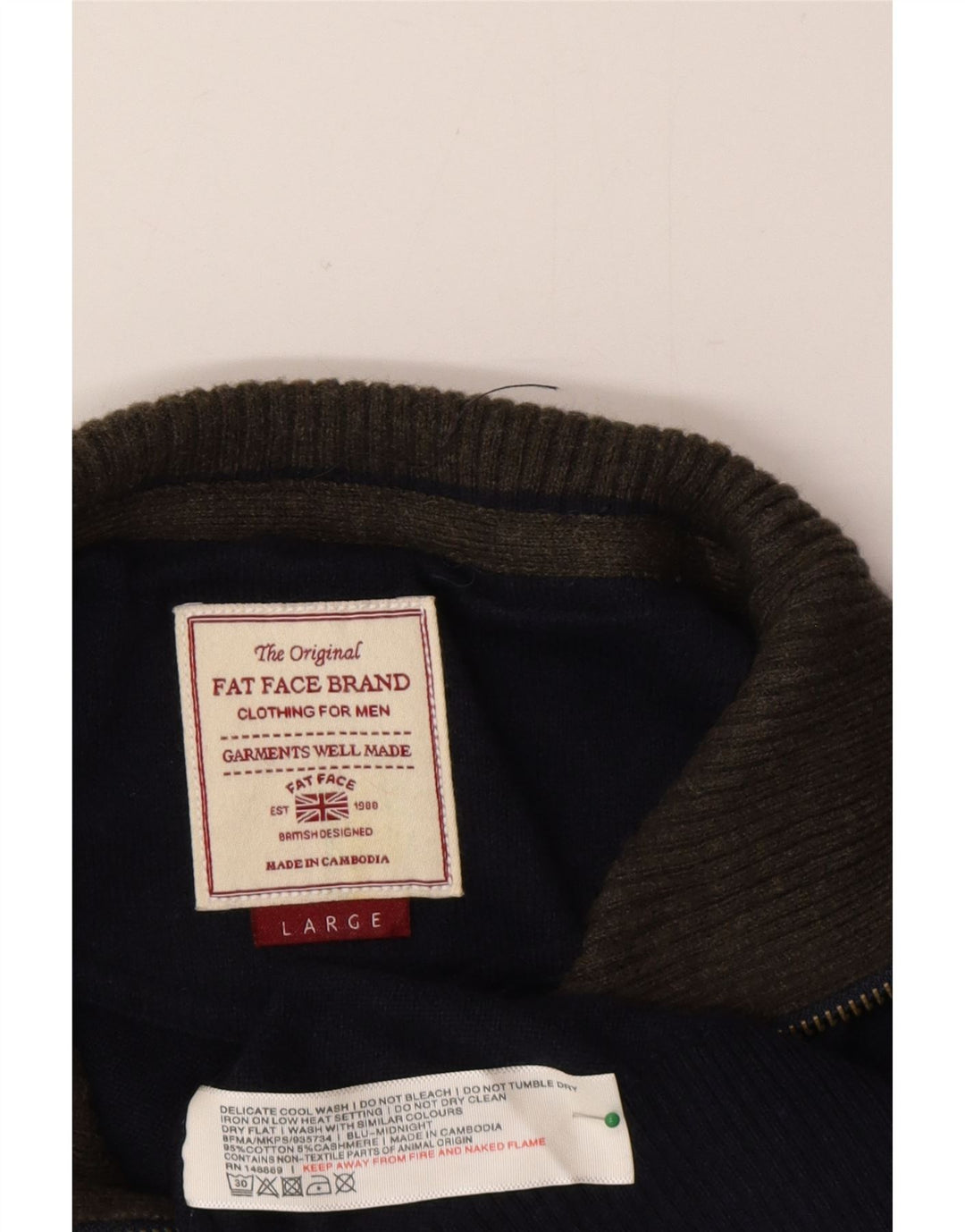 Fat Face Herren-Pullover mit Reißverschluss am Hals, groß, marineblaue Baumwolle