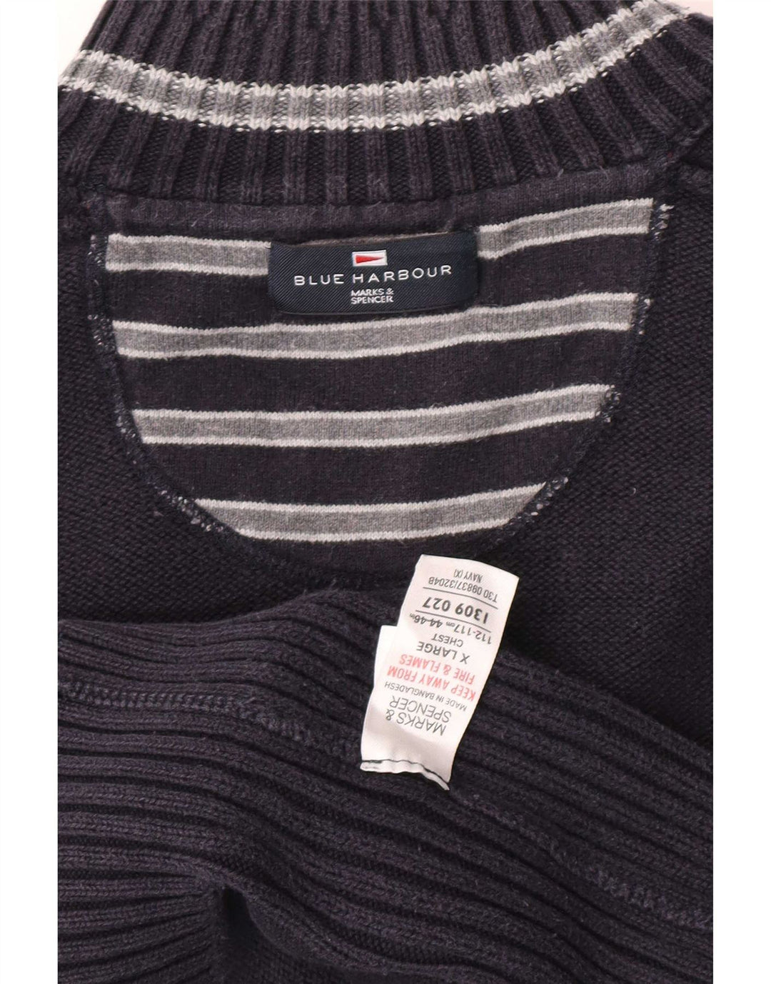 Marks & Spencer Herren Blauer Harbour-Pullover mit Knopfkragen, XL, Marineblau, Baumwolle