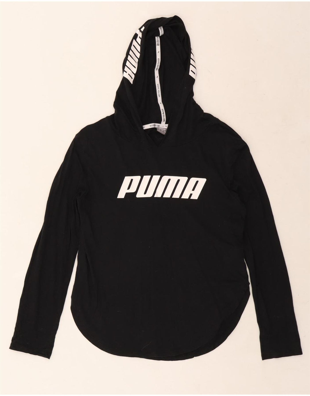 PUMA Womens Hooded Graphic Top Langarm UK 10 Small Schwarz Baumwolle