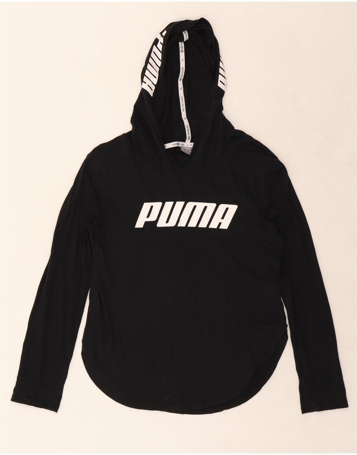 PUMA Womens Hooded Graphic Top Langarm UK 10 Small Schwarz Baumwolle