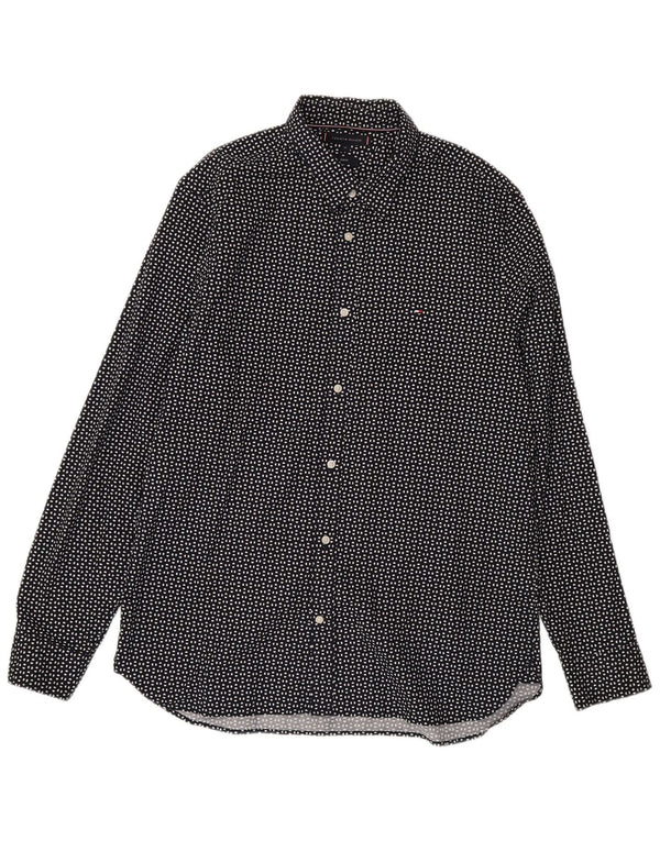 Tommy Hilfiger Herren Slim Fit Hemd XL Schwarz gepunktete Baumwolle