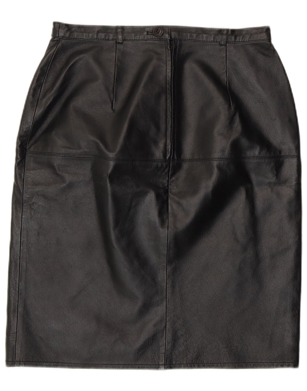 Vintage Damen Leder Bleistiftrock UK 12 Medium W28 Schwarzes Leder