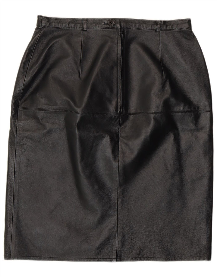 Vintage Damen Leder Bleistiftrock UK 12 Medium W28 Schwarzes Leder