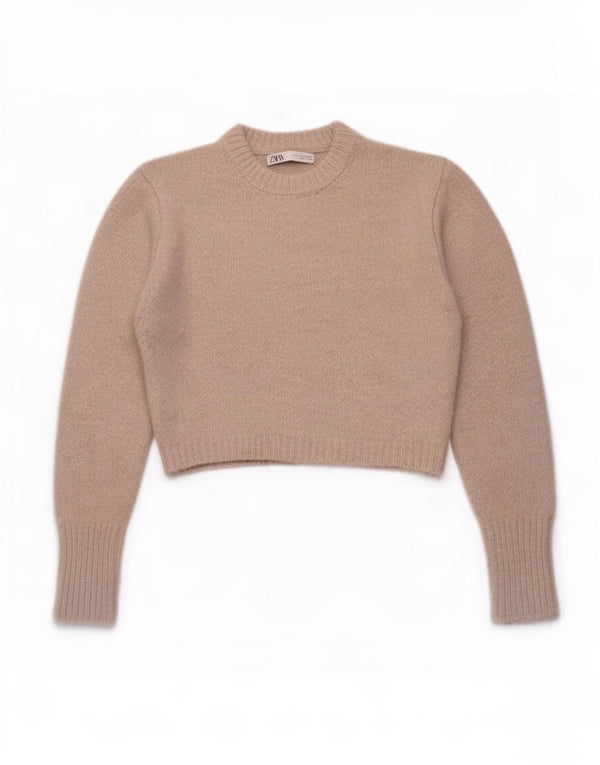 Zara Damen Crop Crew Neck Pullover Pullover UK 10 Small Grau Acryl