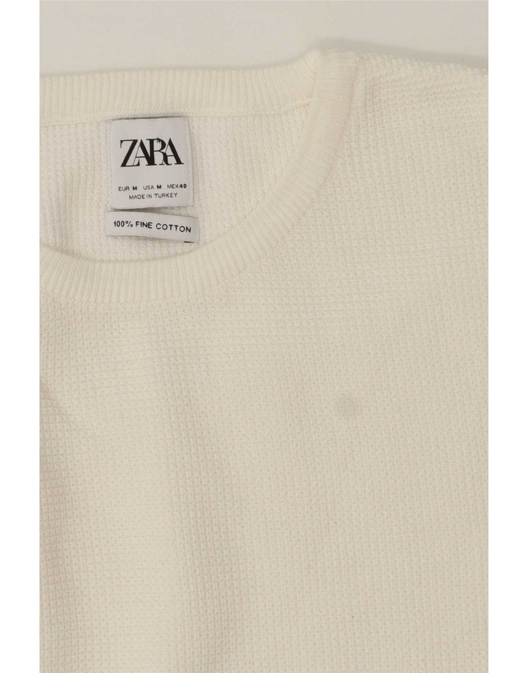 Zara Herren-Pullover mit Rundhalsausschnitt, mittelweiße Baumwolle