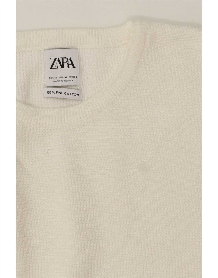 Zara Herren-Pullover mit Rundhalsausschnitt, mittelweiße Baumwolle