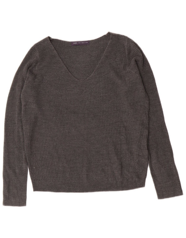 Marks & Spencer Damen-Pullover mit V-Ausschnitt, Gr. 8, Größe S, Grau, Acryl