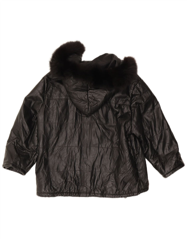 Max Damen-Lederjacke mit Kapuze, UK 18, XL, Schwarz