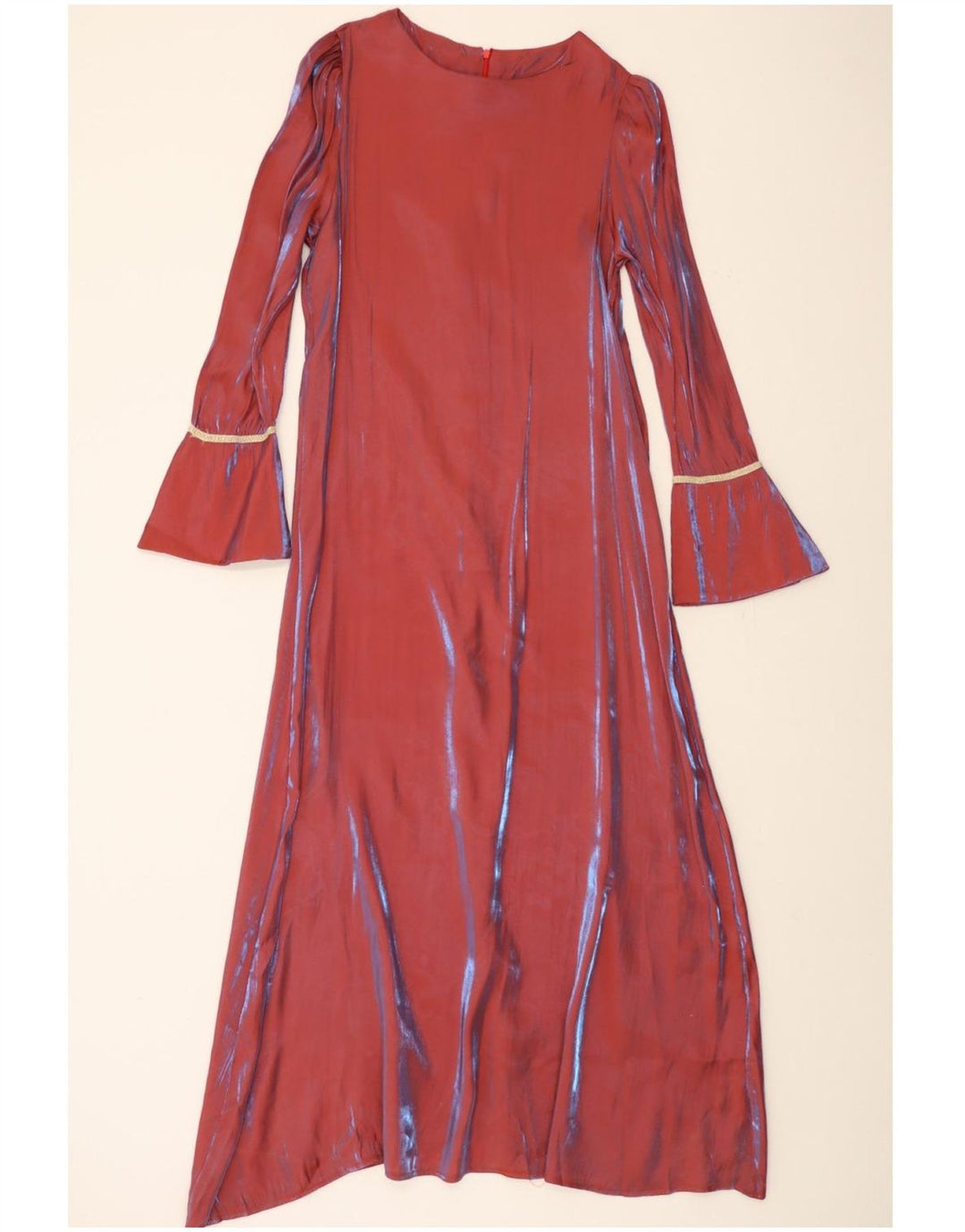 VINTAGE Damen Langarm-Maxikleid UK 14 Mittelrot gestreift