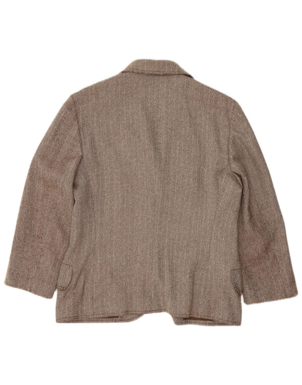 Genny Damen-Blazerjacke mit 3 Knöpfen, Gr. 16, Braun, Wolle mit Fischgrätenmuster