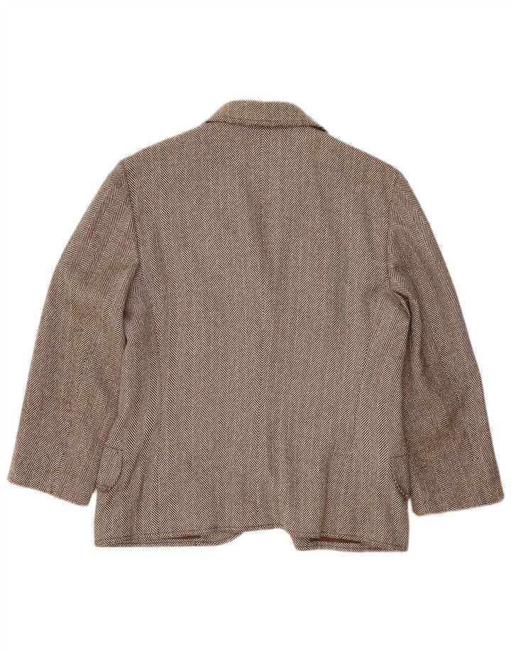Genny Damen-Blazerjacke mit 3 Knöpfen, Gr. 16, Braun, Wolle mit Fischgrätenmuster