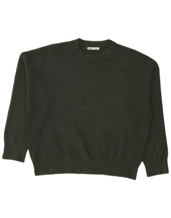 Zara Herren-Pullover mit Rundhalsausschnitt, mittelgrüne Viskose