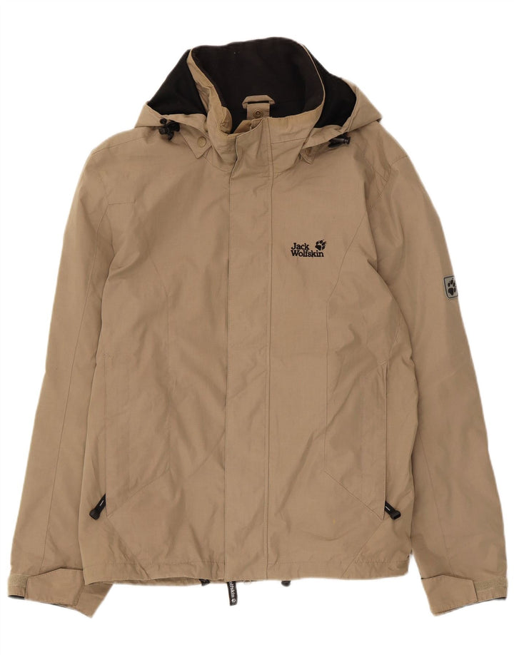 Jack Wolfskin Herren-Regenjacke mit Kapuze, UK 36/38, mittelbeigefarbenes Polyester