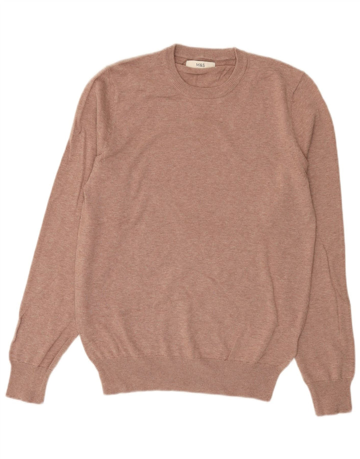 Marks & Spencer Herren-Pullover mit Rundhalsausschnitt aus mittelrosa Baumwolle