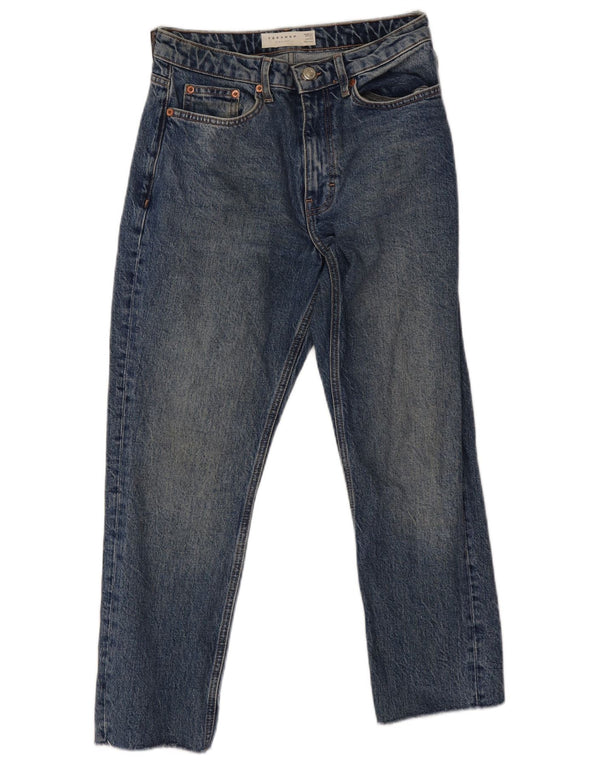 Topshop Damen Crop Straight Jeans UK 8 Small W26 L24 Blaue Baumwolle