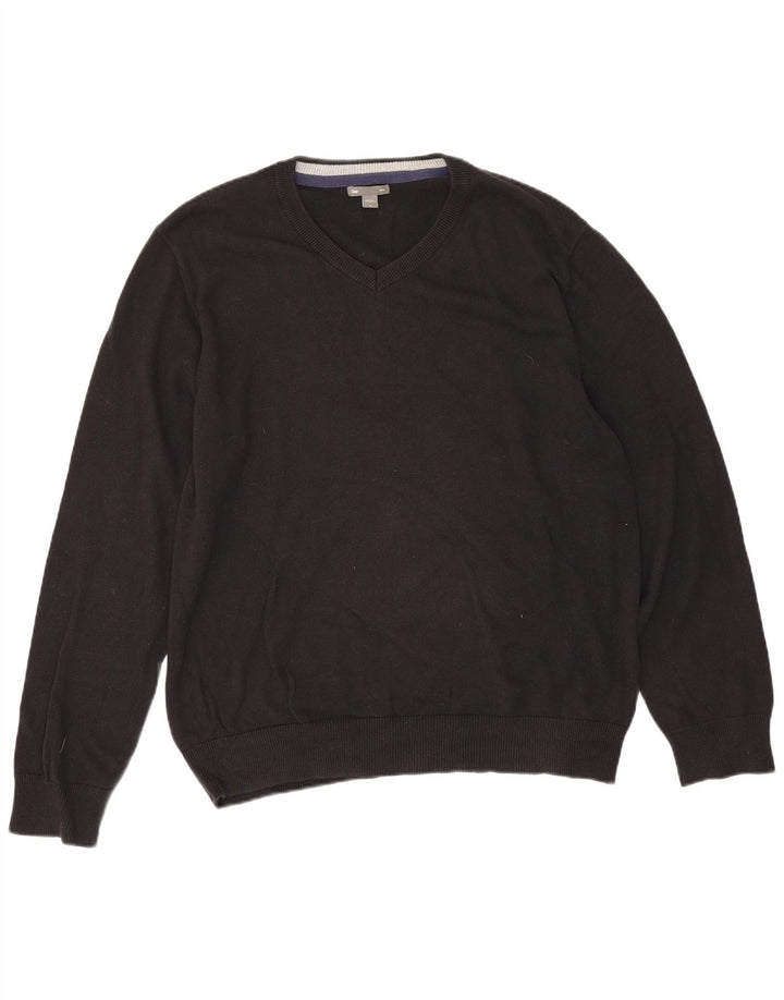 Gap Herren-Pullover mit V-Ausschnitt, groß, aus schwarzer Baumwolle