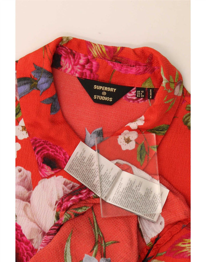 Superdry Damen Pullover-Hemdkleid UK 10 Small Red Floral Viscose