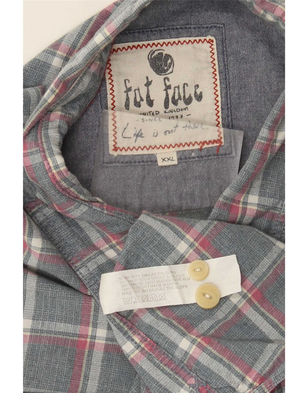 Fat Face Herren-Hemd mit regulärer Passform, 2XL, grau karierte Baumwolle
