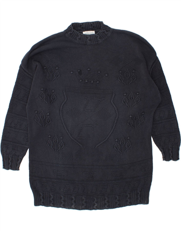 BENETTON Womens Longline Turtle Neck Jumper Sweater UK 14 Medium Navy Blue Vintage Benetton and Second-Hand Benetton from Messina Hembry 
