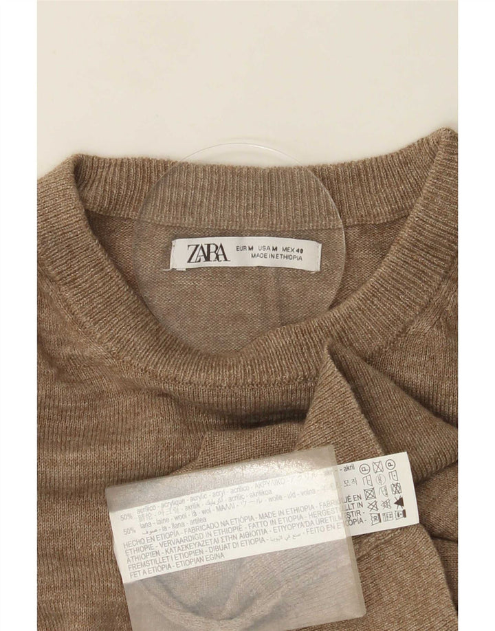 Zara Herren-Pullover mit Rundhalsausschnitt, mittelbraunes Acryl