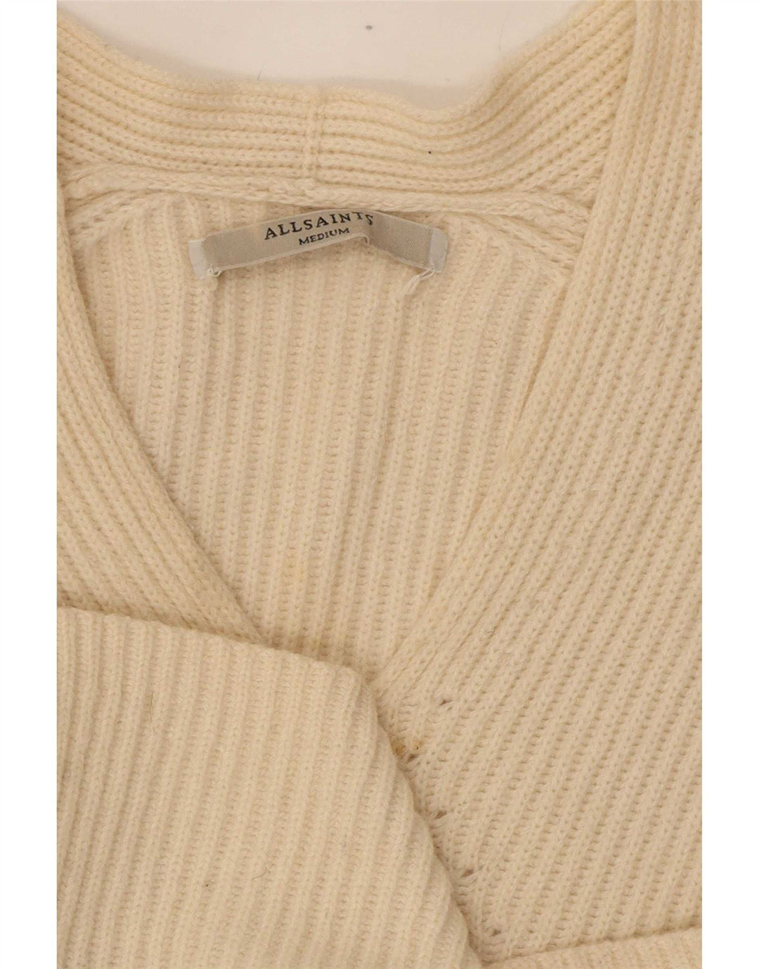 All Saints Damen-Pullover, übergroß, V-Ausschnitt, Gr. 14, Mittel, gebrochenes Weiß