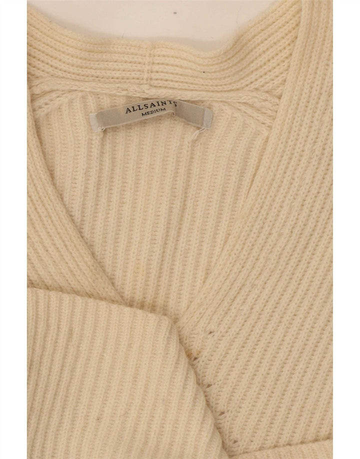 All Saints Damen-Pullover, übergroß, V-Ausschnitt, Gr. 14, Mittel, gebrochenes Weiß