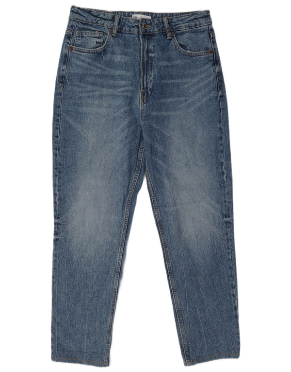 Zara Damen Crop High Rise Tapered Jeans EU 40 Medium W30 L26 Blaue Baumwolle