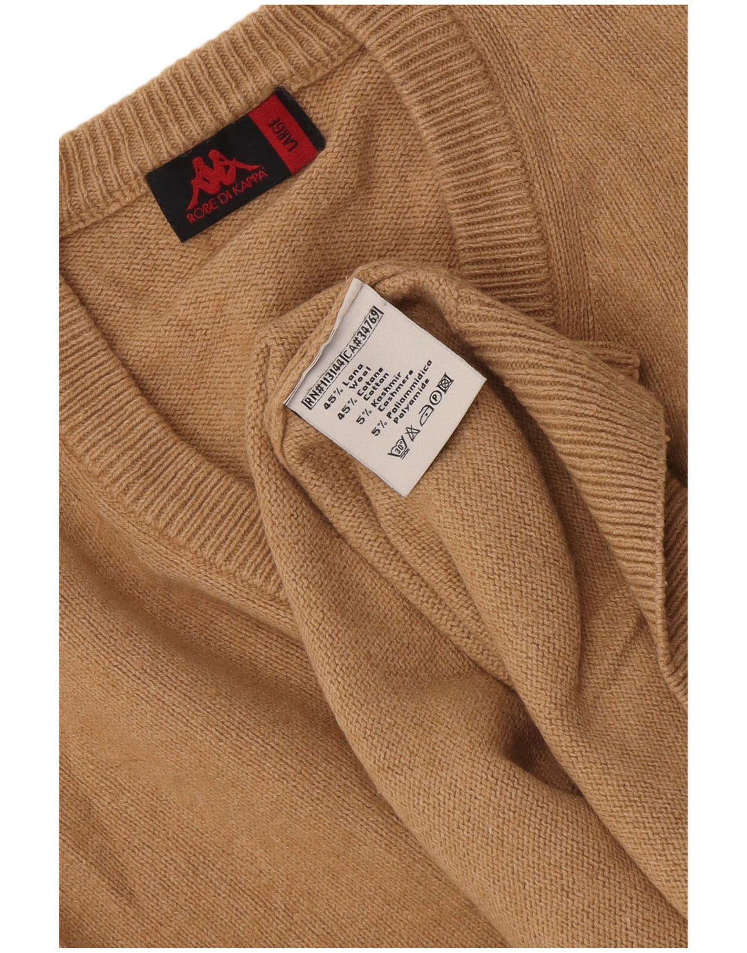 Kappa Herren-Pullover mit V-Ausschnitt, groß, braune Baumwolle