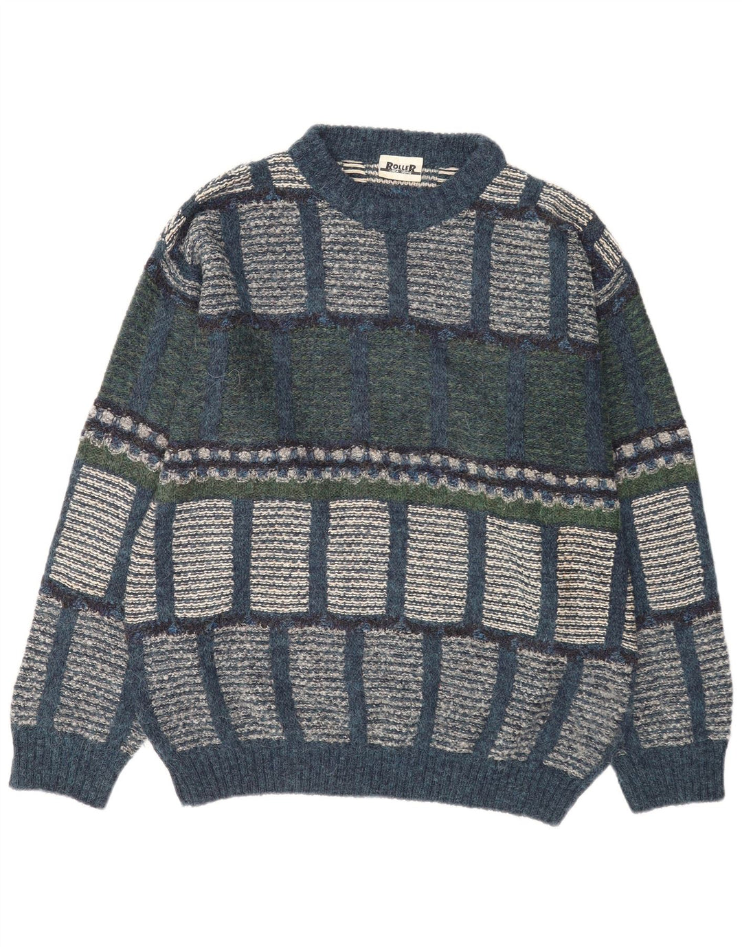 Vintage Herren Pullover mit Rundhalsausschnitt IT 48 Medium Mehrfarbig Geometrisch