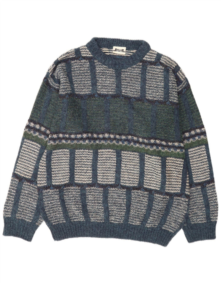 Vintage Herren Pullover mit Rundhalsausschnitt IT 48 Medium Mehrfarbig Geometrisch