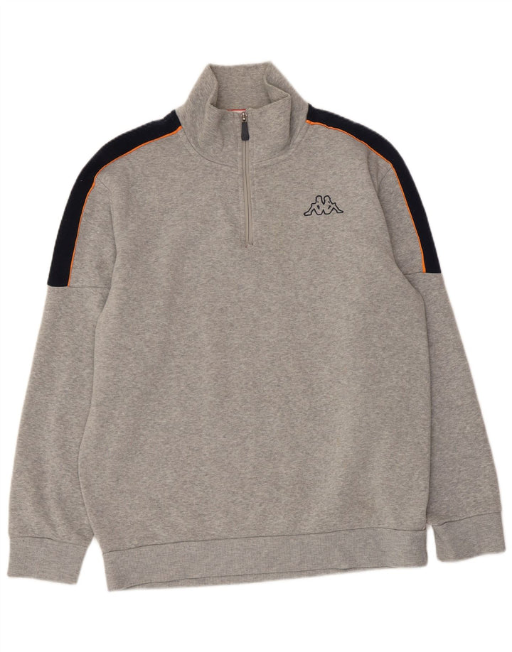 KAPPA Herren-Sweatshirt mit Reißverschluss am Hals, XL, graues Farbblock-Polyester