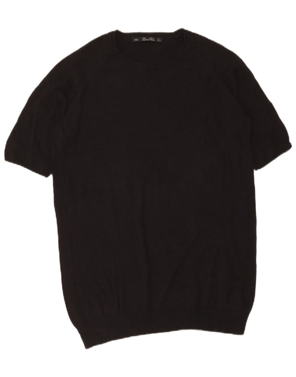 Kurzärmliger Pullover mit U-Boot-Ausschnitt für Damen von Zara, Gr. 42, Größe L, Schwarz