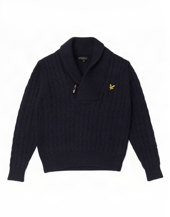 Lyle & Scott Herren-Pullover mit Schalkragen, mittelmarineblaue Wolle