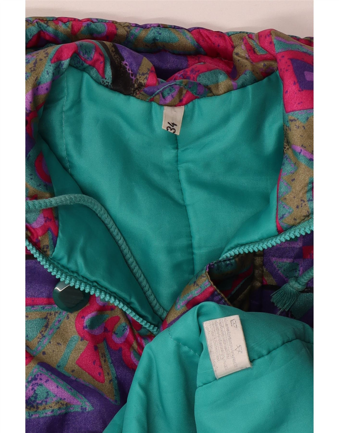 VINTAGE Windjacke für Mädchen mit Kapuze, 15–16 Jahre, mehrfarbig, geometrisch