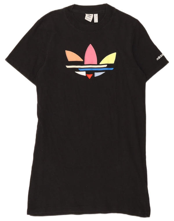 Adidas Damen Grafik-T-Shirt-Kleid UK 10 Small Schwarz Baumwolle