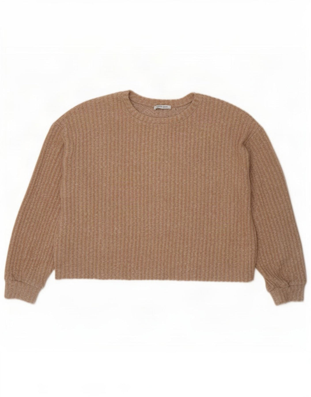 Zara Damen-Pullover, übergroß, mit Rundhalsausschnitt, Gr. 14, Mittelbeige