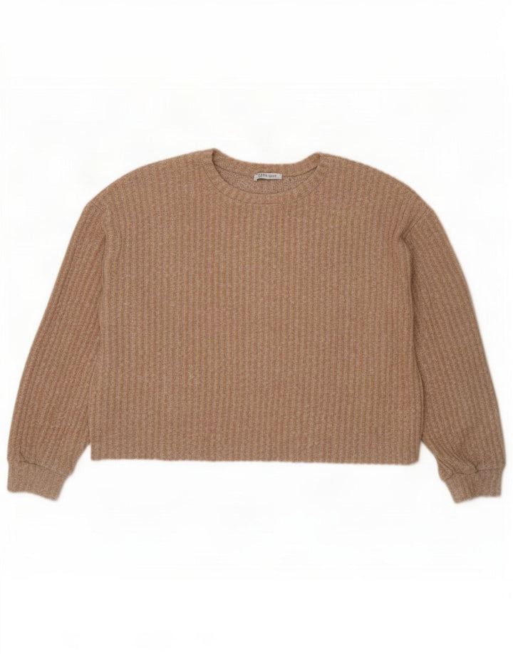 Zara Damen-Pullover, übergroß, mit Rundhalsausschnitt, Gr. 14, Mittelbeige