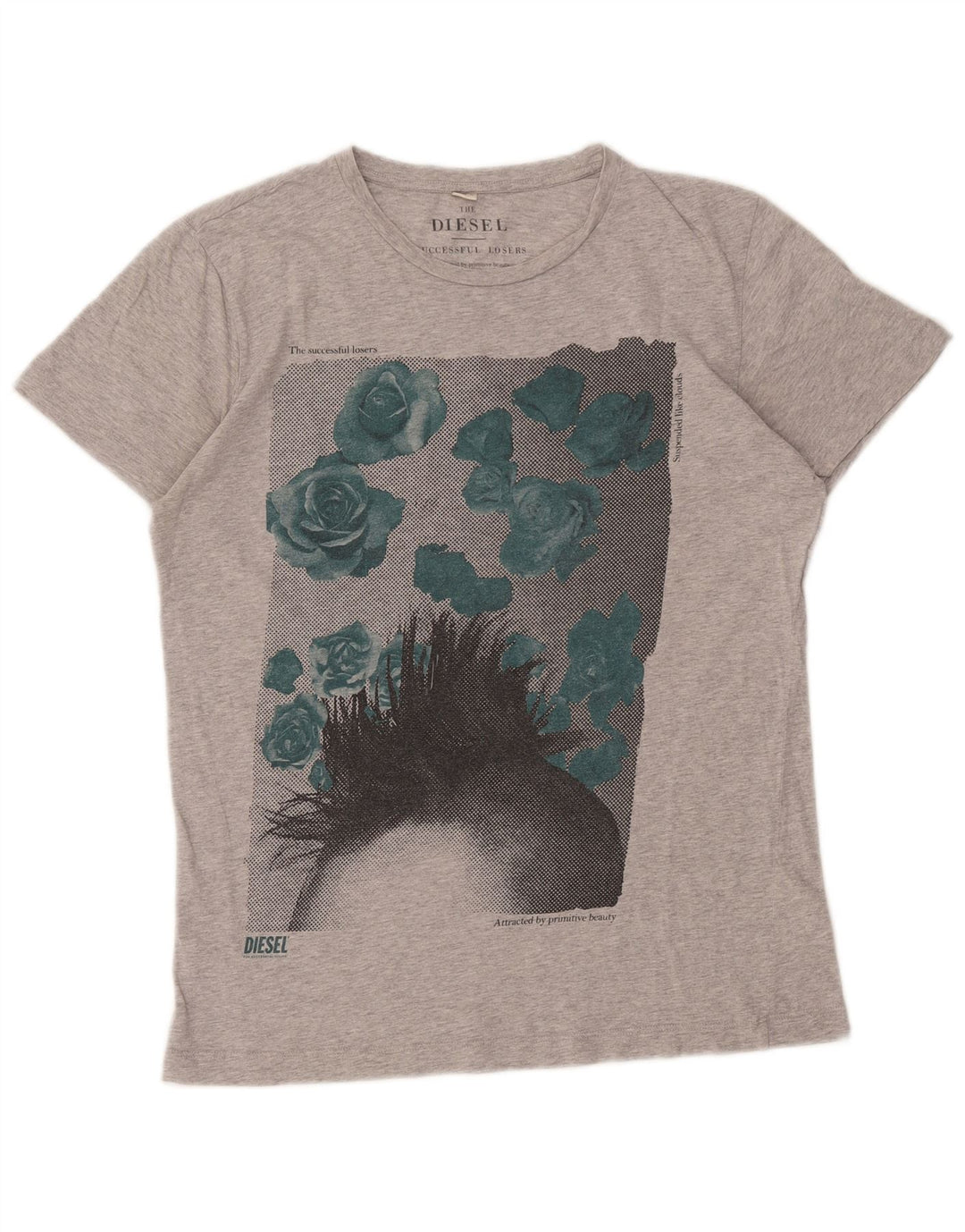 Diesel Herren Grafik-T-Shirt-Oberteil aus mittelgrau gesprenkelter Baumwolle