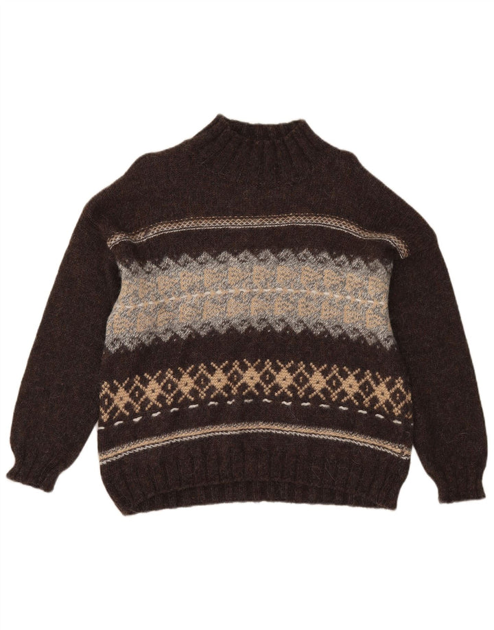 Sisley Damen-Pullover mit Rollkragen, UK 14, Mittelbraun, Fair Isle
