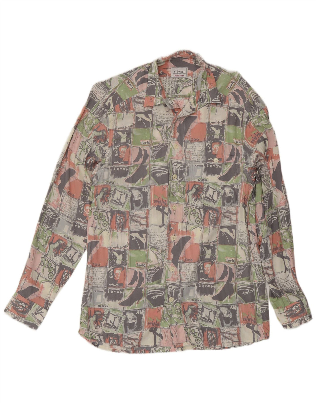OLYMP Herren-Grafikhemd, Größe 38, mittelmehrfarbig, Patchwork-Viskose