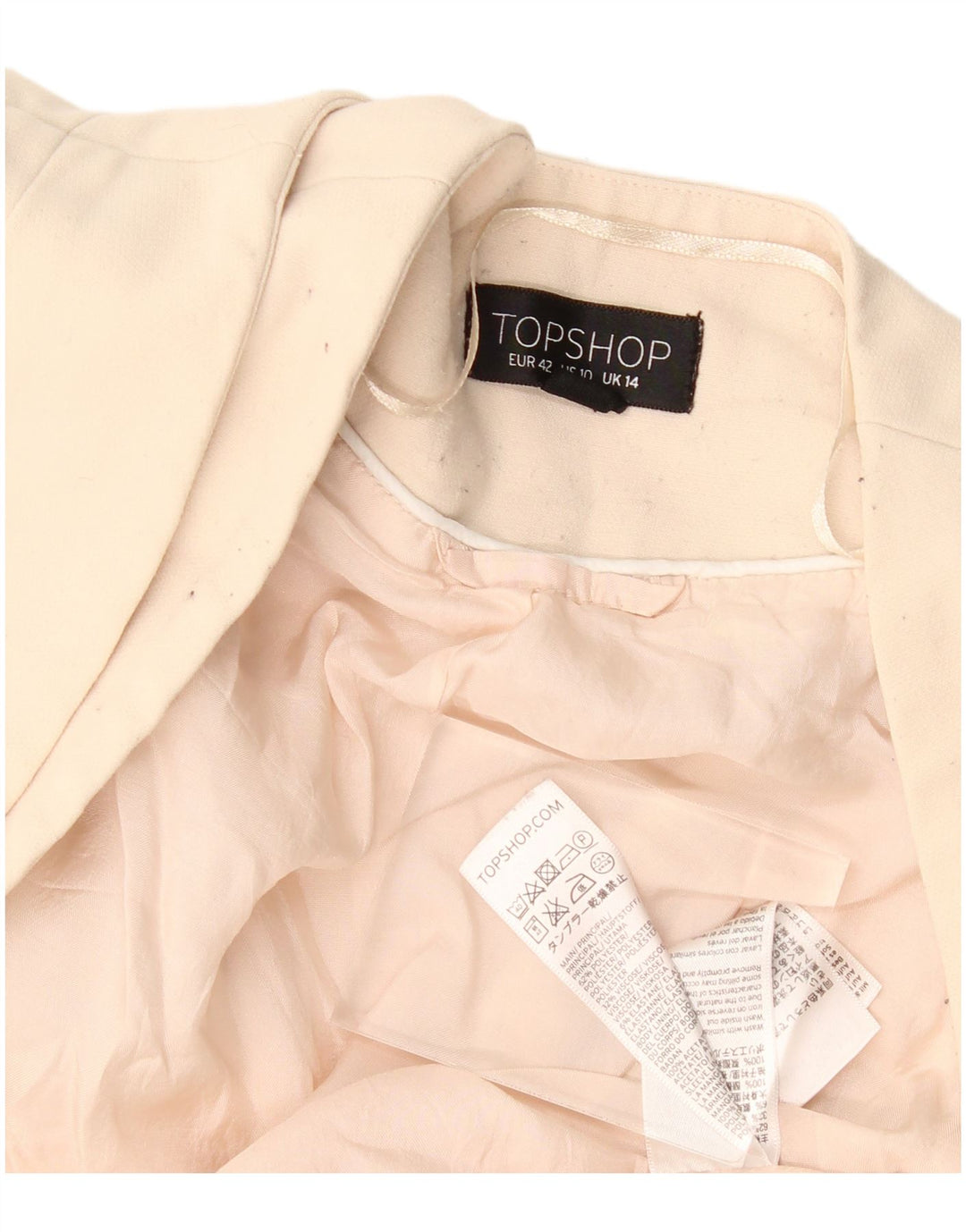 Topshop Damen Crop Open Blazer Jacke UK 14 Large Beige Polyester
