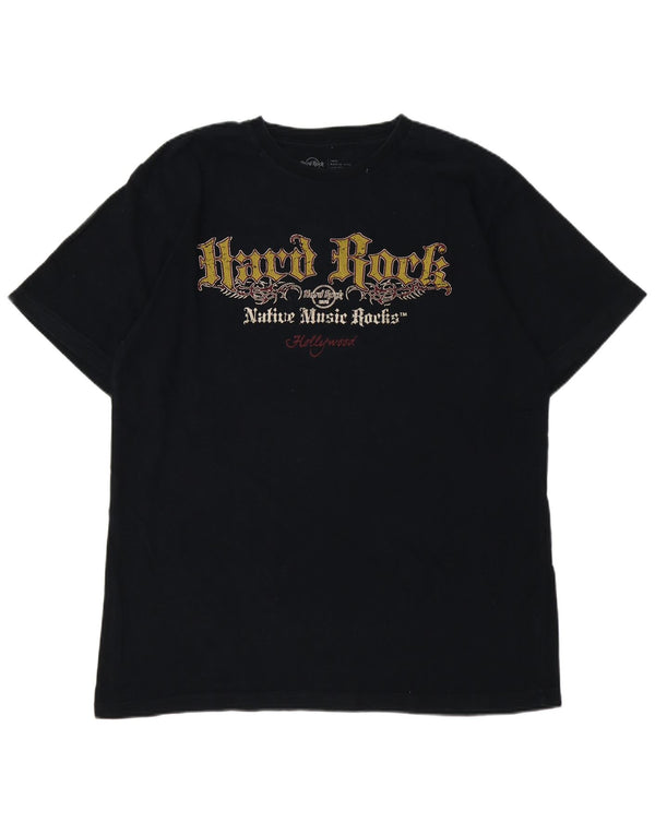 Hard Rock Cafe Mens Hollywood Graphic T-Shirt Top Large Black Cotton