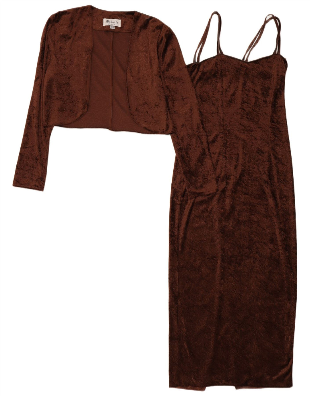 Vintage Damen Samt 2-teiliges Set UK 12 Mittelbraun Paisley