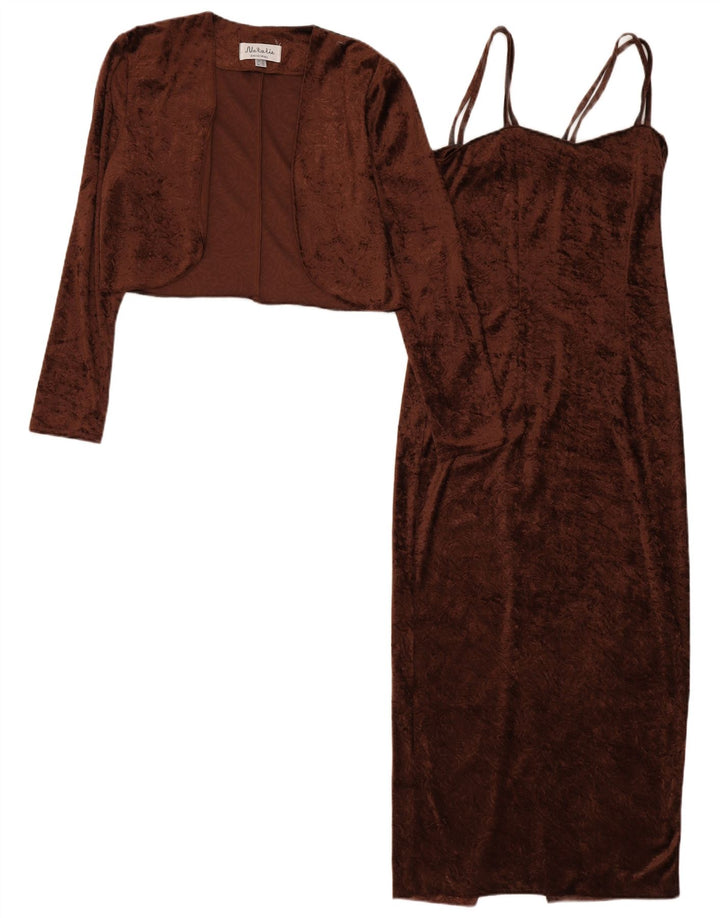 Vintage Damen Samt 2-teiliges Set UK 12 Mittelbraun Paisley